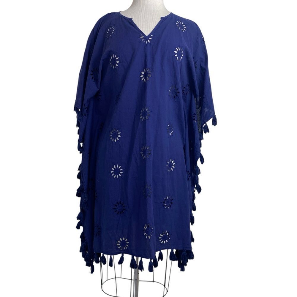 House Of Pom M/L dark blue caftan, cover up , dress with cut out flowers - Picture 3 of 8